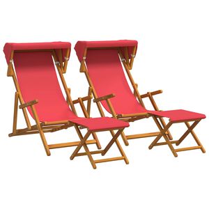 vidaXL Chaise Longue 4 pcs 3 Position Bois d'eucalyptus massif Rouge