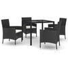vidaXL Ensemble &agrave; manger de jardin coussins 5pcs Noir R&eacute;sine tress&eacute;e
