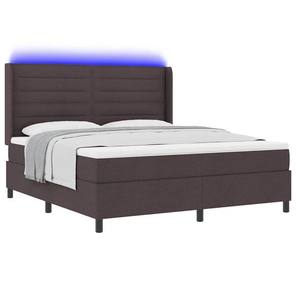 vidaXL Lit &agrave; ressort LED avec matelas Marron fonc&eacute; 180 x 200 cm tissu