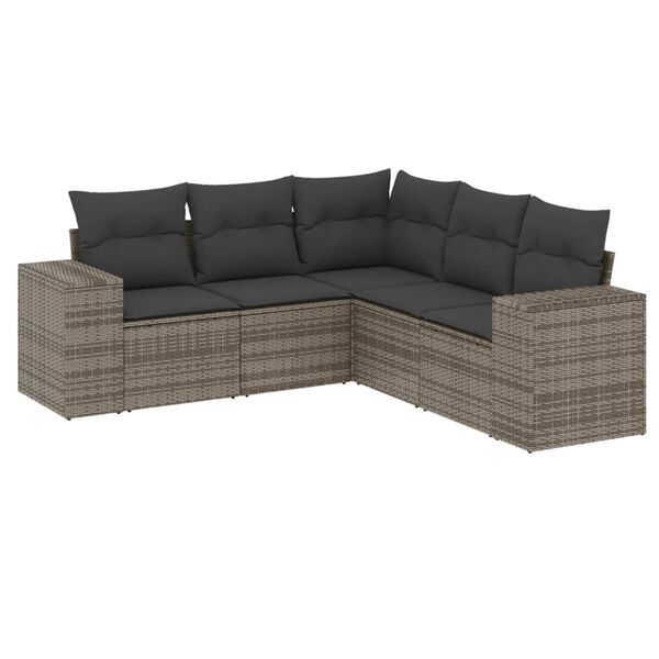 vidaXL Salon de jardin 5 pcs avec coussins gris résine tressée