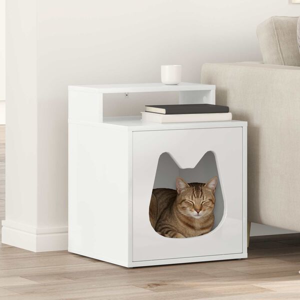 vidaXL Maison pour chat Blanc Brillant 42,5 x 40 x 53,5 cm