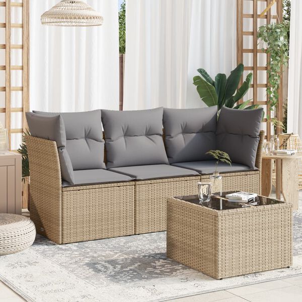 vidaXL Salon de jardin avec coussins 4 pcs beige r&eacute;sine tress&eacute;e