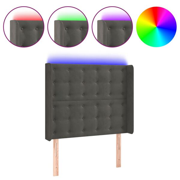 vidaXL T&ecirc;te de lit &agrave; LED Gris fonc&eacute; 103x16x118/128 cm Velours