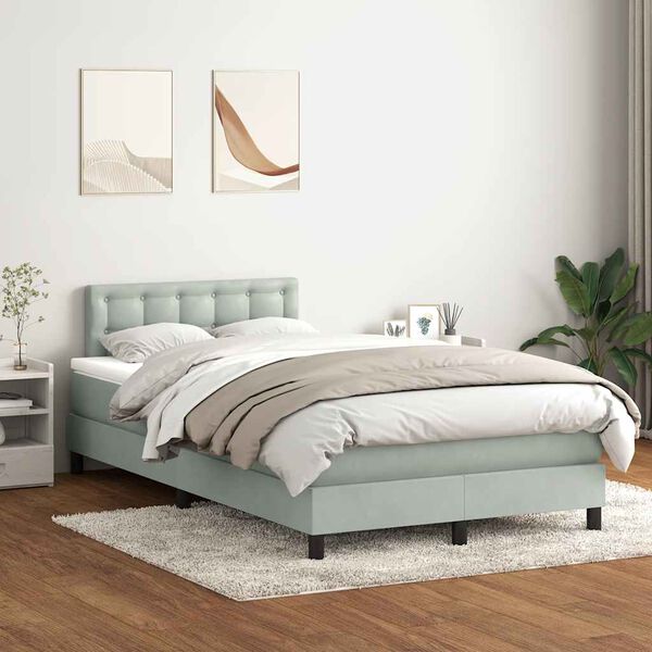 vidaXL Sommier &agrave; lattes de lit et matelas et LED gris clair 120x220cm velours