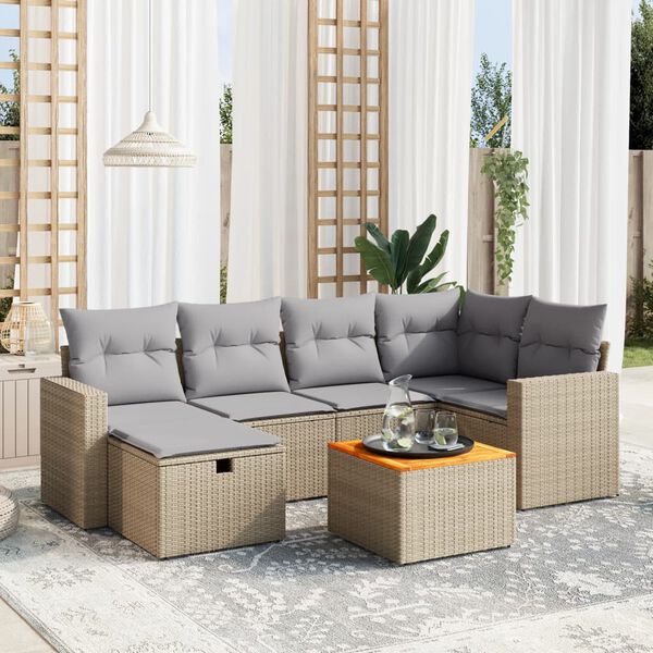 vidaXL Salon de jardin avec coussins 7pcs m&eacute;lange beige r&eacute;sine tress&eacute;e