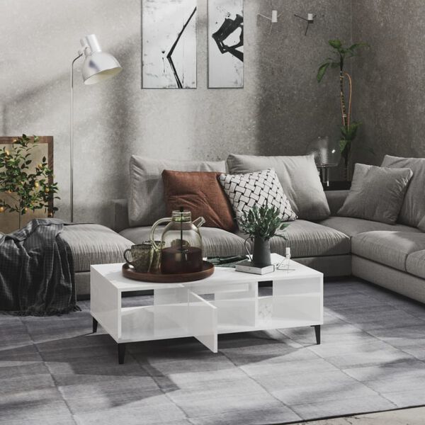 vidaXL Table basse blanc brillant 103,5x60x35 cm bois d'ing&eacute;nierie