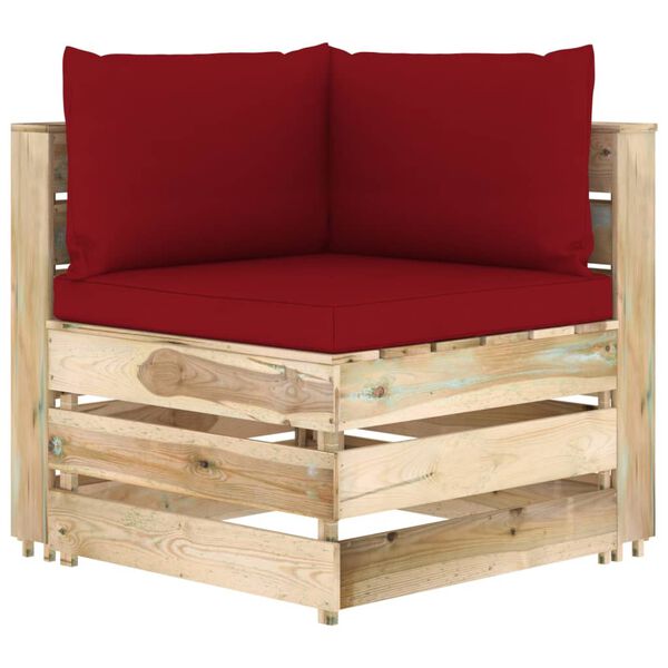 vidaXL Salon de jardin 3 pcs avec coussins Bois impr&eacute;gn&eacute; de vert