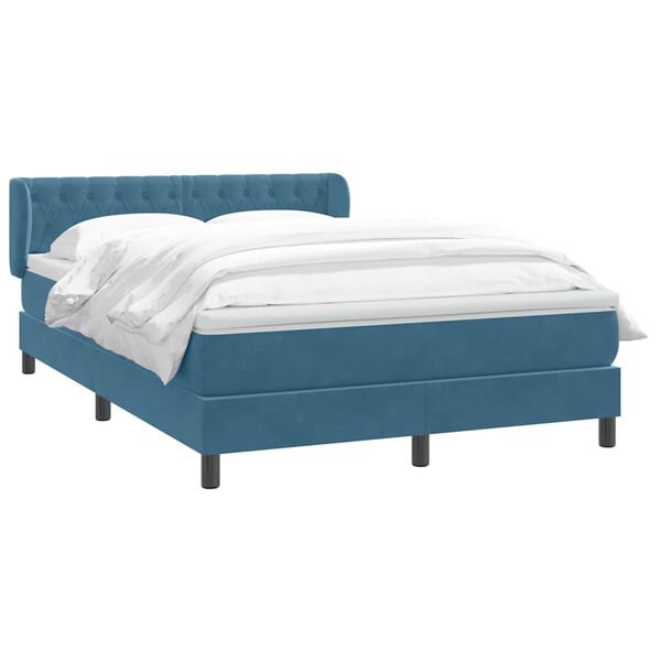 vidaXL Sommier &agrave; lattes de lit et matelas bleu fonc&eacute; 140x210cm velours