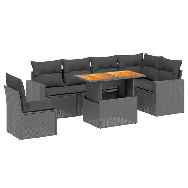 vidaXL Salon de jardin 7 pcs avec coussins noir r&eacute;sine tress&eacute;e