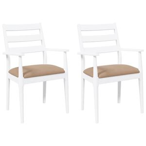 vidaXL Chaises de salle &agrave; manger avec coussins (2 pcs) bois massif blanc caoutchouc