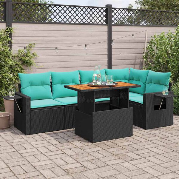 vidaXL Salon de jardin 6 pcs avec coussins noir r&eacute;sine tress&eacute;e