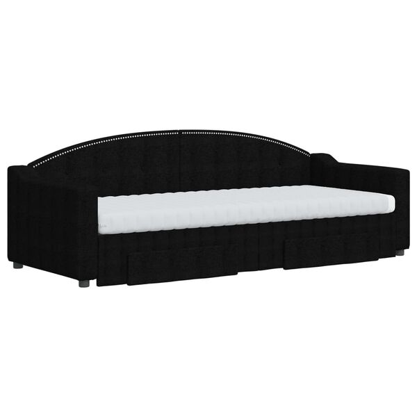 vidaXL Lit de jour avec gigogne et tiroirs noir 80x200 cm tissu