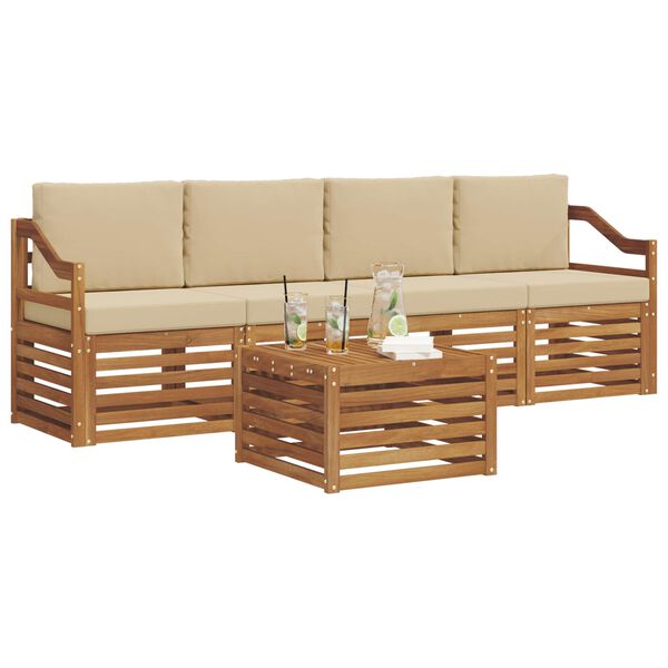 vidaXL Ensembles de canap&eacute;s avec coussin 5 pcs Naturel et Beige
