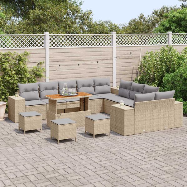 vidaXL Ensemble de canap&eacute; de jardin 14 pcs Beige polyrotin