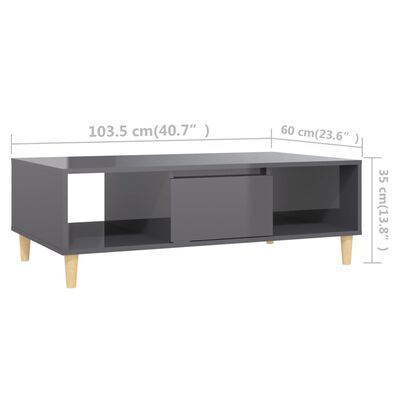 vidaXL Table basse gris brillant 103,5x60x35 cm bois d'ingénierie