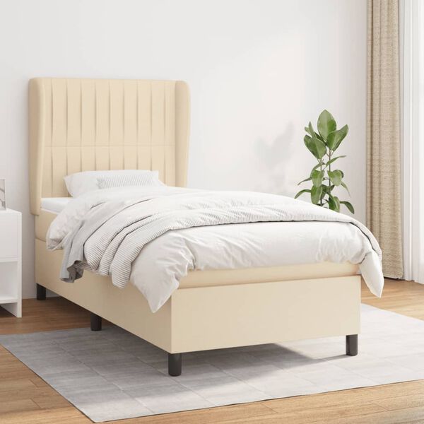 vidaXL Sommier &agrave; lattes de lit avec matelas Cr&egrave;me 90x200 cm Tissu