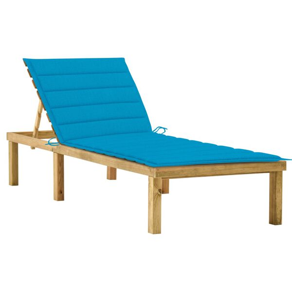 vidaXL Chaise longue avec coussin bleu Bois de pin imprégné