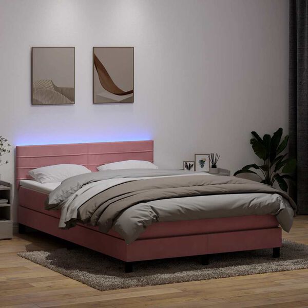 vidaXL Sommier &agrave; lattes de lit avec matelas et LED rose 160x210 cm velours