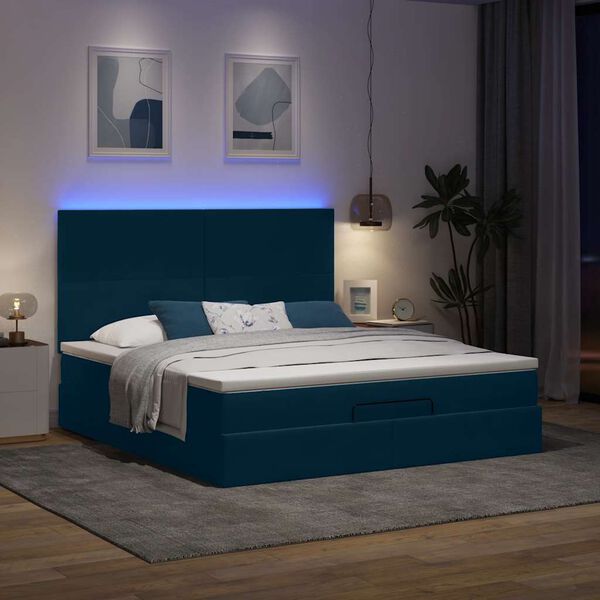 VidaXL Cadre de lit ottoman avec matelas bleu fonc&eacute; 180x200 cm velours