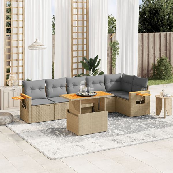 vidaXL Salon de jardin avec coussins 7 pcs beige r&eacute;sine tress&eacute;e