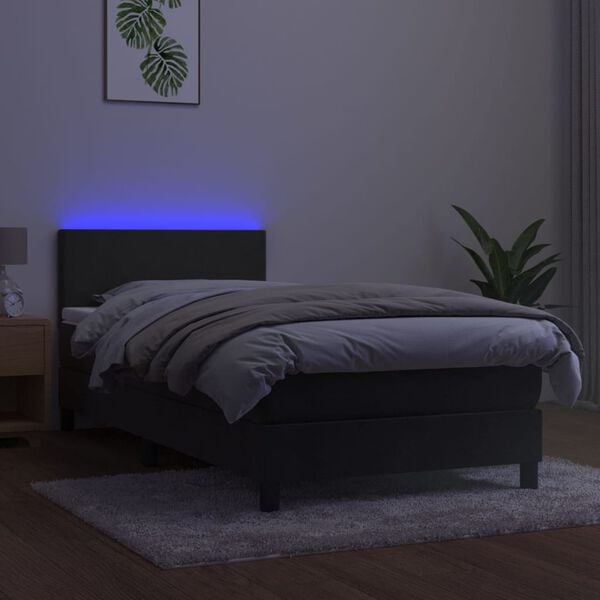vidaXL Sommier &agrave; lattes de lit avec matelas LED Gris fonc&eacute; 100x200 cm