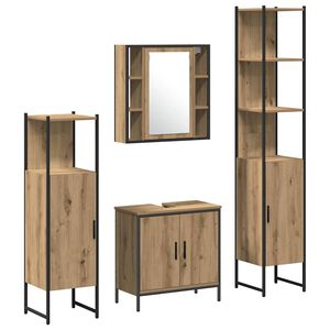 vidaXL Ensemble de mobilier de salle de bain avec &eacute;tag&egrave;re 4 pcs Marron