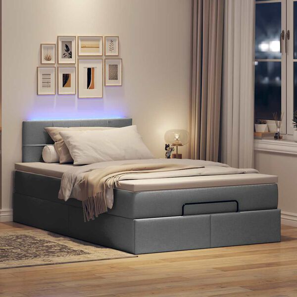 vidaXL Lit ottoman avec matelas et LED gris fonc&eacute; 120x200 cm tissu