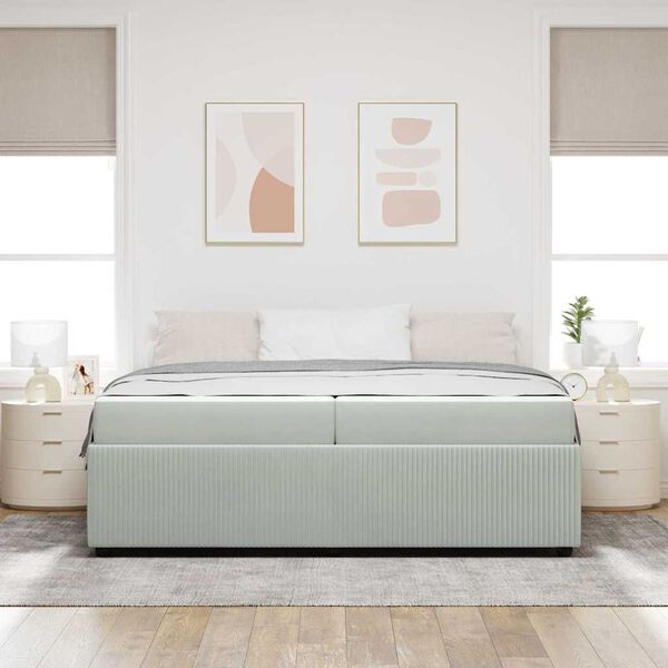 vidaXL Cadre de lit avec matelas Gris clair 200 x 200 cm tissu