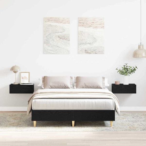 vidaXL Cadre de lit Ch&ecirc;ne noir 203 x 123 x 25 cm Bois d'ing&eacute;nierie