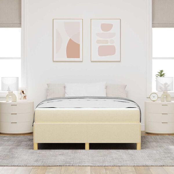 vidaXL Cadre de lit avec matelas Cr&egrave;me 140 x 200 cm tissu