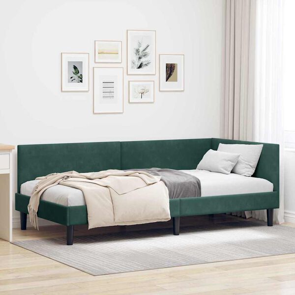 vidaXL Cadre de lit d'angle Vert foncé 80 cm x 200 cm Velours