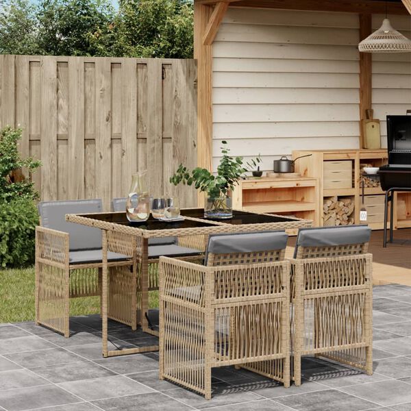 vidaXL Ensemble &agrave; manger de jardin coussins 5 pcs m&eacute;lange beige rotin