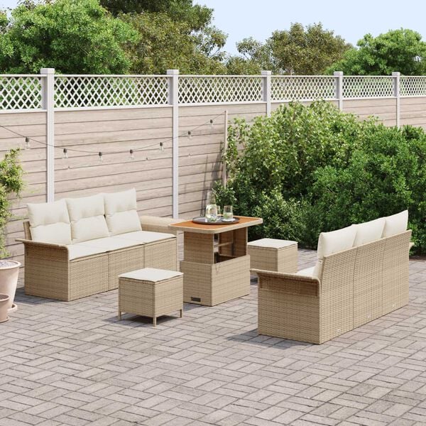 vidaXL Ensemble de canapé de jardin 9 pcs Beige polyrotin