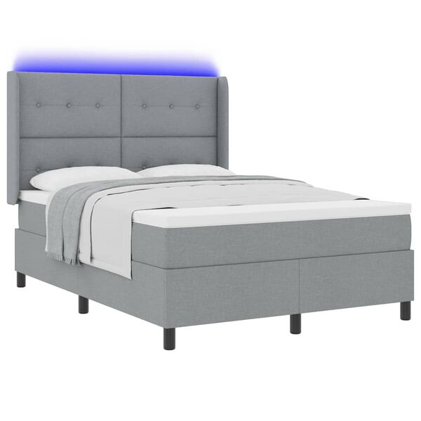 vidaXL Lit &agrave; ressort LED avec matelas Gris clair 160 x 200 cm tissu