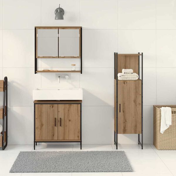 vidaXL Ensemble de mobilier de salle de bain avec &eacute;tag&egrave;re 3 pcs Marron