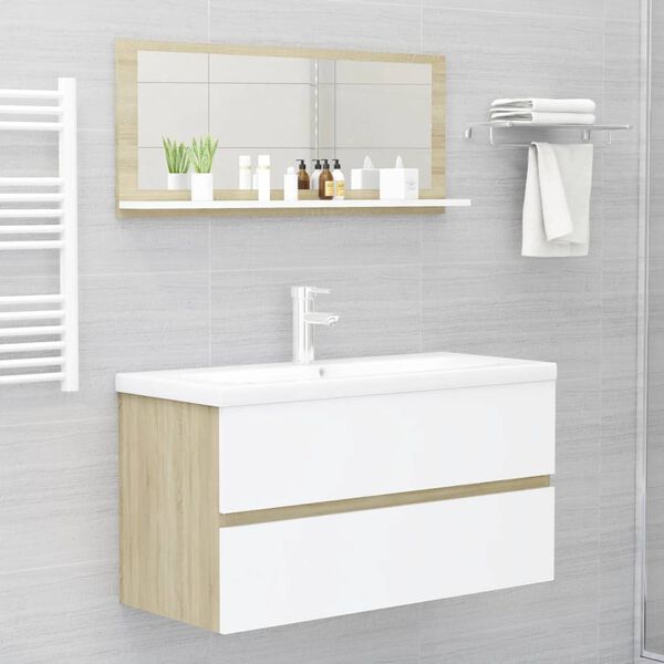 vidaXL Miroir de bain Blanc et chêne sonoma 90x10,5x37 cm Aggloméré