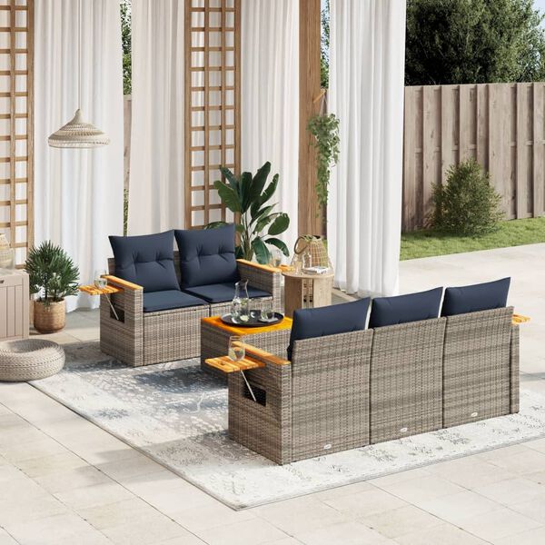 vidaXL Salon de jardin 6 pcs avec coussins gris r&eacute;sine tress&eacute;e
