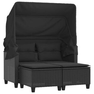 vidaXL Canap&eacute; de jardin 2 places avec auvent et tabourets noir rotin