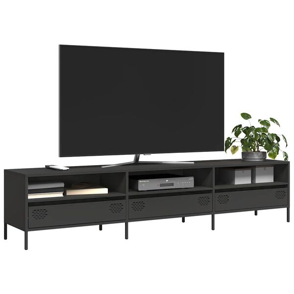vidaXL Meuble TV noir 202x39x43,5 cm acier lamin&eacute; &agrave; froid