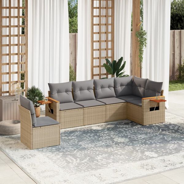 vidaXL Salon de jardin avec coussins 6 pcs beige r&eacute;sine tress&eacute;e