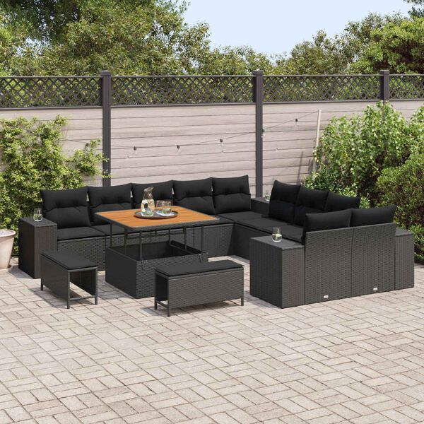 vidaXL Ensemble de canap&eacute; de jardin avec coussin 13 pcs Noir polyrotin