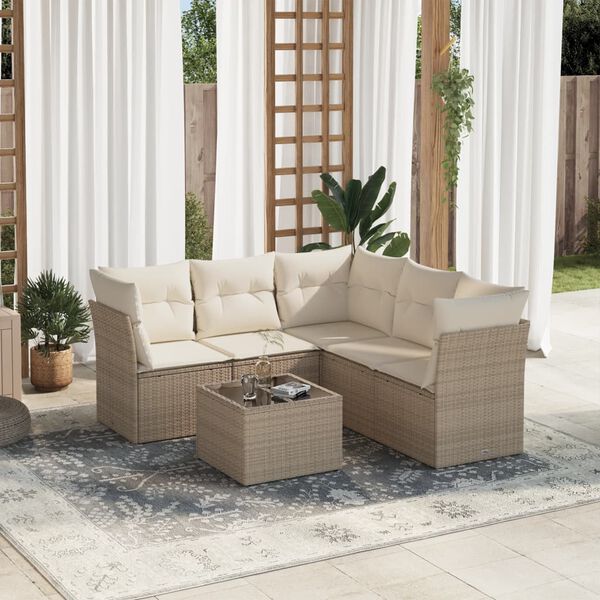 vidaXL Salon de jardin avec coussins 6 pcs beige r&eacute;sine tress&eacute;e