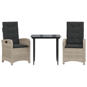 vidaXL Ensemble &agrave; manger de jardin 3pcs coussins gris clair poly rotin