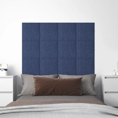vidaXL Panneaux muraux 12 pcs Bleu 30x30 cm Tissu 1,08 m²