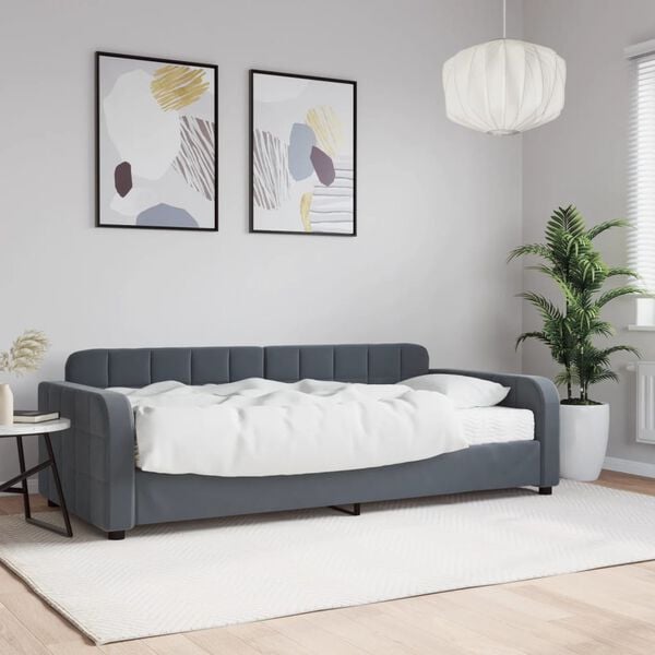 vidaXL Lit de jour avec matelas gris fonc&eacute; 90x190 cm velours