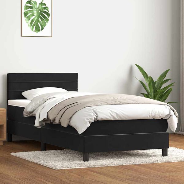 vidaXL Sommier &agrave; lattes de lit avec matelas et LED noir 90x220 cm velours