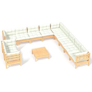 vidaXL Salon de jardin 12 pcs avec coussins cr&egrave;me Bois de pin massif