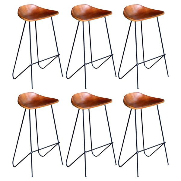 vidaXL Chaises de bar lot de 6 marron cuir v&eacute;ritable