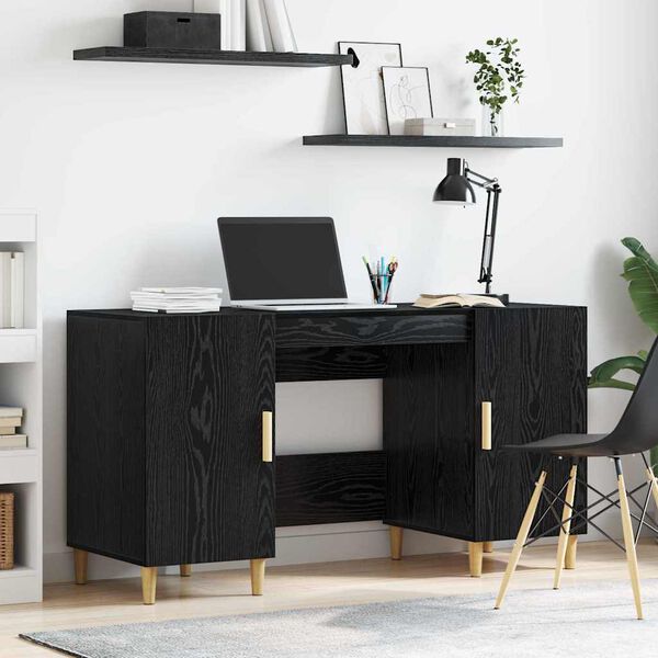 vidaXL Bureau avec porte Ch&ecirc;ne noir 140 x 50 x 75 cm Bois d'ing&eacute;nierie