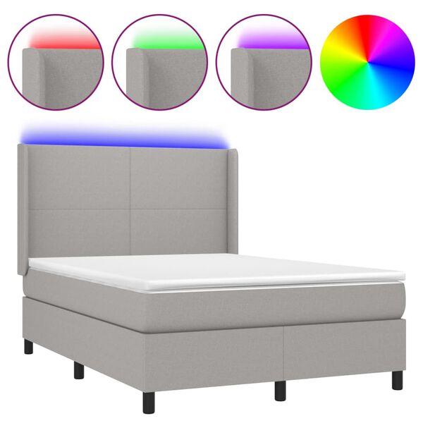 vidaXL Sommier &agrave; lattes de lit et matelas et LED Gris clair 140x190 cm